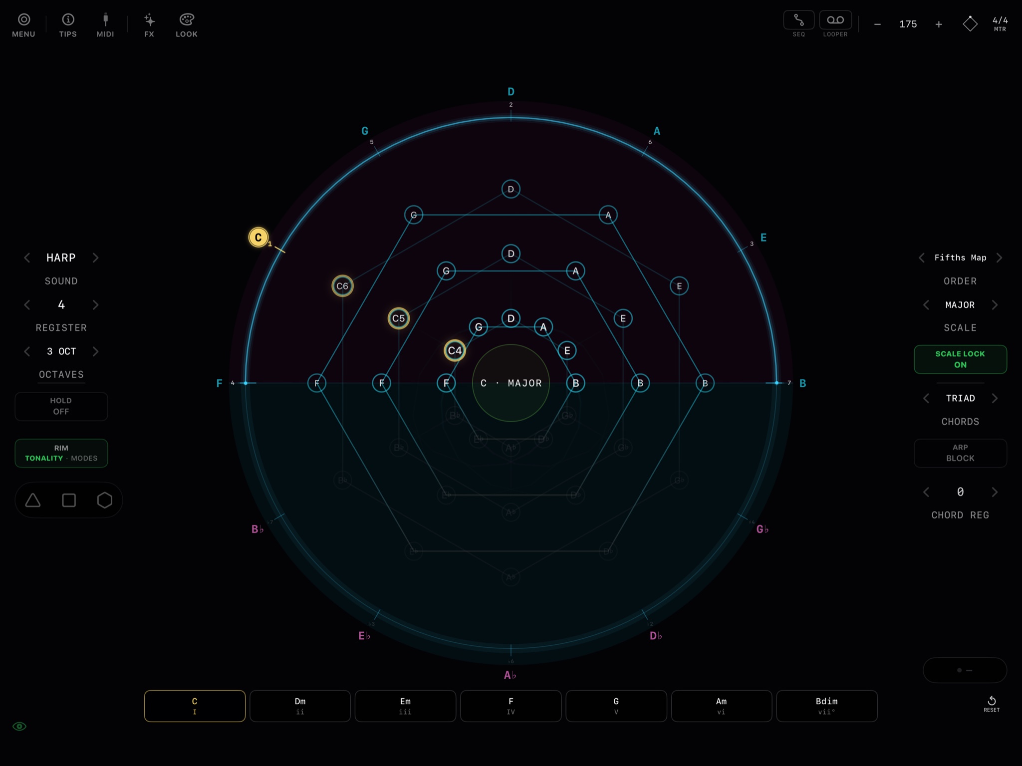 Axis Gemina on iPad showing Key Shift (RIM: KEY) on the circular stage